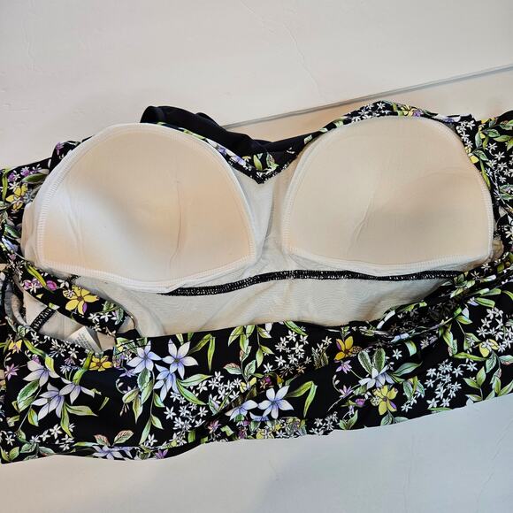 Swim Solutions Black Floral Prairie Flyaway Tummy-Control Swim Dress Plus 16W - Picture 4 of 12